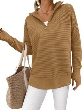 ✨Prettygarden Quarter Zip Sweater Large Khaki NWT